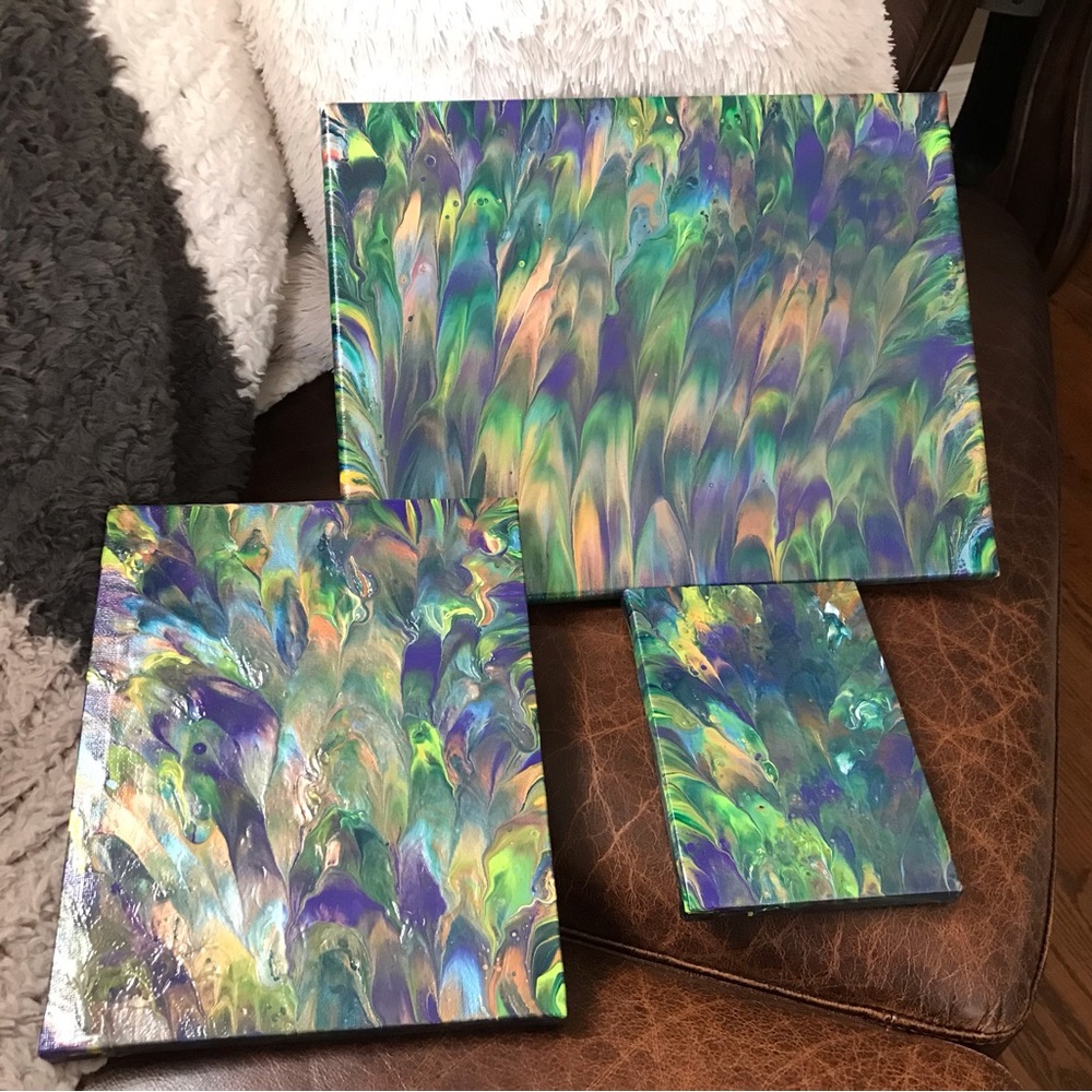 Hand crafted original multicolor acrylic on canvas set of three paintings - Picture 5 of 15